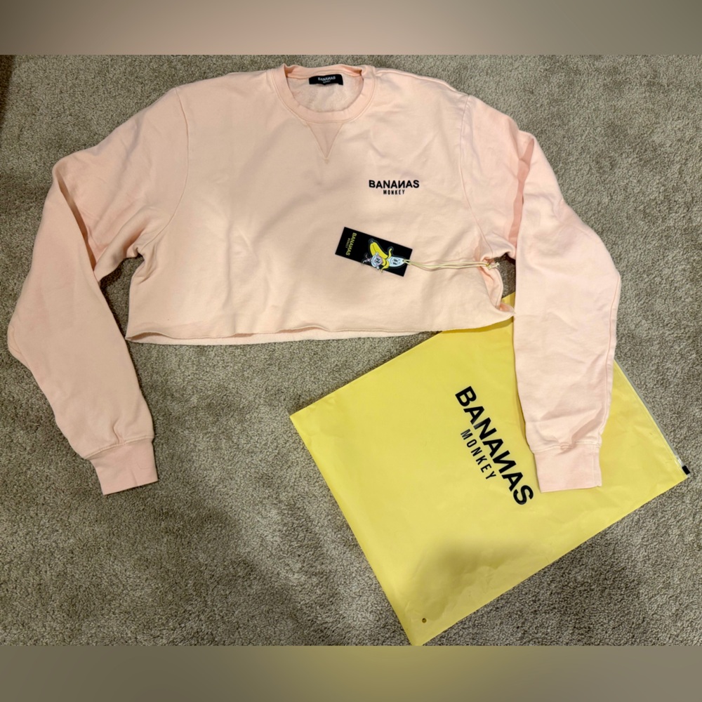 NWT Bananas Monkey Logo Cropped Crewneck in Iced Pink Size Large/XL